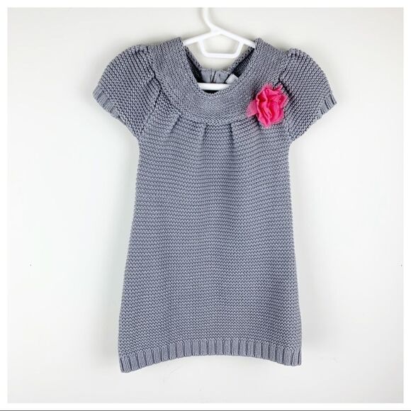 Cherokee Kids Gray Metallic Knit Dress w/ Flower 4T - Picture 1 of 8
